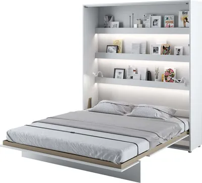 Produktbild von Furniture24 Schrankbett Bed Concept Lenart, Wandklappbett mit Lattenrost, V-Bett, Wandbett Bettschrank Schrank mit integriertem Klappbett Funktionsbett BC-13, 180 x 200 cm, Weiß/Weiß Hochglanz, Vertical
