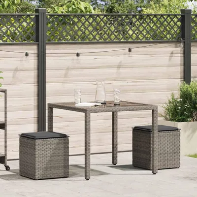 Immagine prodotto di vidaXL Sgabello da giardino con cuscino 2 pz. Grigio 40x40x43 cm Poly Rattan