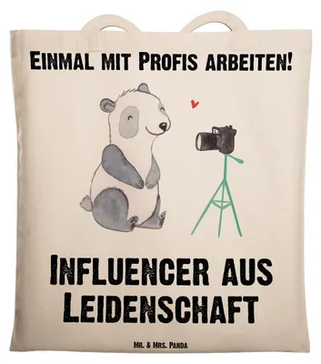 Produktbild von Mr. & Mrs. Panda Tote Bag Influencer Leidenschaft - Transparent - Geschenk, Laptoptasche, Jutebeutel, Uni Tasche, totebag