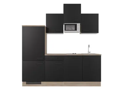 Produktbild von Singleküche mit E-Geräten - 210 cm breit - Schwarz matt Endgrain Oak – Capri
