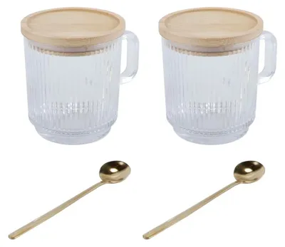 Produktbild von Set aus 2 Gläsern Kaffeetassen mit Löffel - 11oz für heiße und kalte Getränke