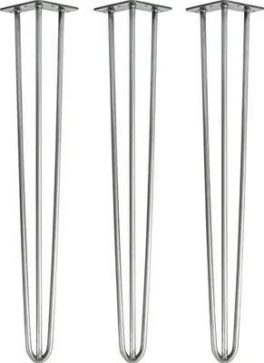 Produktbild von Natural Goods Berlin HAIRPIN Legs, Haarnadelbeine, Möbelfüße, Tischbeine, Industrial Silber, 71 cm, 3 Streben, 3 Stück