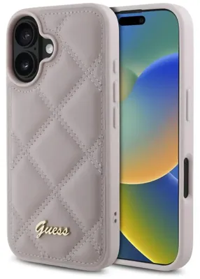 Image de Étui Guess Quilted Metal Logo iPhone 16 - rose