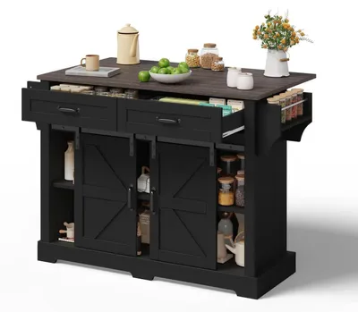 Immagine prodotto di Carrello da cucina con piano di lavoro pieghevole, dimensioni 120x45(70)x91 cm, colore nero