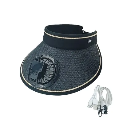 Produktbild von Fächerhut mit breiter Krempe, Stirnband-Design, Herren/Damen, faltbarer Sonnenhut, wiederaufladbar, um 360 Grad drehbar, Ventilator, leerer Zylinder, Einheitsgröße, Schwarz