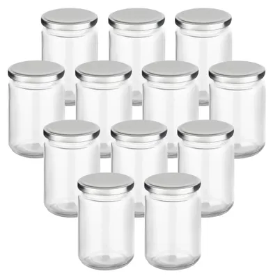 Produktbild von 12er Set Einmachgläser 350 ml rund mit silberfarbenem Schraubdeckel - Vorratsgläser mit Schraubverschluss
