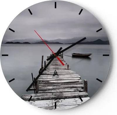 Produktbild von Wanduhr - Rund - Glasuhr - Brücke See - 30x30cm - Schleichendes Uhrwerk - Lautlos - zum Aufhängen bereit - Dekoration Modern - Wanddekoration aus Glas - C3AR30x30-3547