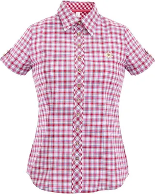 Produktbild von Trachtenbluse mit edel besticktem Edelweiß-Motiv in Rot, Braun und Grün