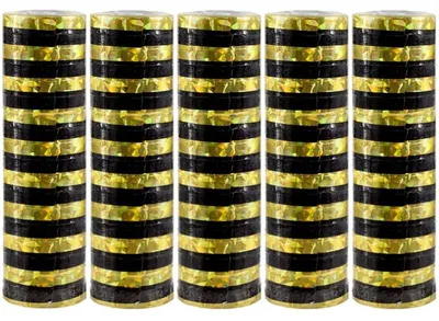 Produktbild von Luftschlangen Set schwarz gold, 5 Packungen, insgesamt 18 einzelne Luftschlangen