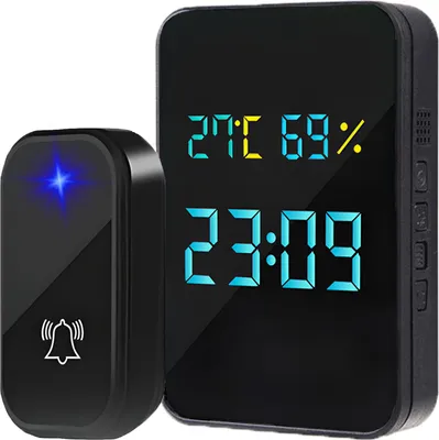 Produktbild von Türklingel Funkklingel Set mit Uhr und Thermometer Funk Klingel Kabellose 38 Melodien Wasserdicht LED Hygrometer 150M Reichweite Haustür Retoo