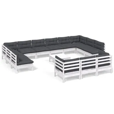 Produktbild von vidaXL 14-tlg. Garten-Lounge-Set mit Kissen Weiß Kiefernholz