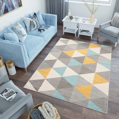 Obrázek produktu pro Koberec Tapiso LAZUR Moderní modrá, krémová, šedá, oranžová, do dětského pokoje, ÖKOTEX, 150 x 220 cm