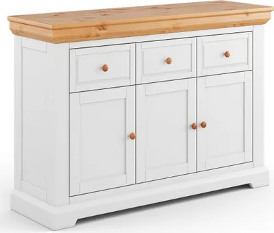Produktbild von Kommode Marone Elite Sideboard Massivholz geölt Ausführung wählbar,131,5cm,weiß / Kiefer Natur