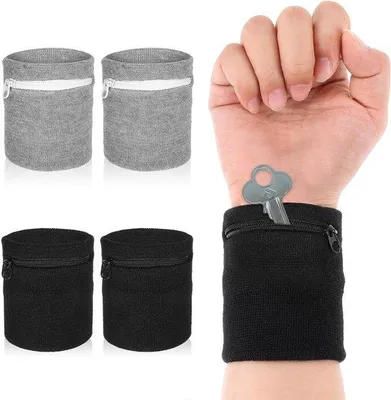 Produktbild von Schwitzband 4-teilig mit Reißverschluss Sportarmband für Laufen Fitness