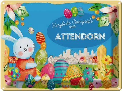 Produktbild von vianmo Blechschild 30x40 cm Ostern Ostergrüße ATTENDORN Gruß