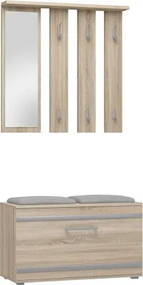 Produktbild von Halsketten-Aufhänger mit Spiegel, Schuhschrank (8–9 Paar) und Sitz – Opal-Garderobe | Farbe: Sonoma
