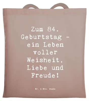 Produktbild von Mr. & Mrs. Panda canvas tasche Spruch 84. Geburtstag - Braun Pastell - Geschenk, Schultasche, Liebe, Alter, Leben, Überraschung, Happy Birthday, Laptoptasche, Beutel