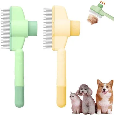 Immagine prodotto di Ibenzoa® Spazzola autopulente per gatti, set da 2 – impugnatura ergonomica, pulizia con un solo pulsante, adatta per gatti a pelo corto e lungo e per cani, per la cura del pelo e il controllo delle pulci