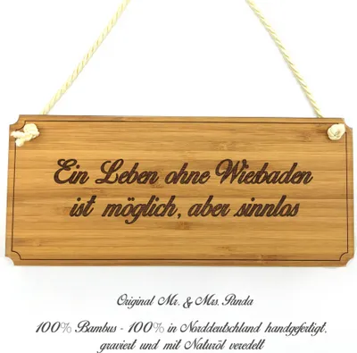 Produktbild von Mr. & Mrs. Panda Wegweiser Wiesbaden - Geschenk, Türschild, Geschenkidee, Graviert, Schild, Holzschild, Hinweisschild, Infotafel, Shabby, Landhaus