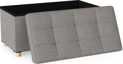 Zdjęcie produktu dla COSTWAY Pufa z miejscem do przechowywania, pojemnik do przechowywania, skrzynia do przechowywania z pokrywą i gumowymi nogami, tapicerowana pufa, 76 x 38 x 39 cm