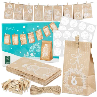 Produktbild von Adventskalender Zum Befüllen  2022 Adventskalender Zum Selbstbefüllen - Braun Mit Weißen Motiven
