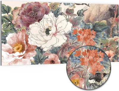 Produktbild von DEQORI Hybrid Leinwand Bild 100x50 cm 'Aquarellblütenzauber' Wandbild Glas flach modern