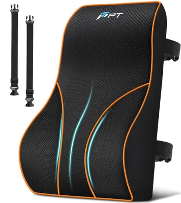 Produktbild von Lendenkissen aus Memory-Schaum – Komfortable Lendenwirbelstütze für Auto, Büro und Gaming, verstellbares Rückenkissen für Bürostuhl, Autositz und Bürostuhl, schwarz