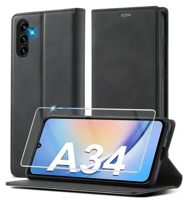 Produktbild von Ailicici Samsung Galaxy A34 5G Hülle Leder Klappbar Flip Wallet Schwarz