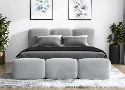 Produktbild von Polsterbett STERN-OM 180x200 cm mit Bettkasten und Lattenrost. Farbe: Hellgrau.