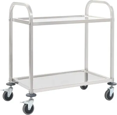 Produktbild von 2-Stufiger Küchenrollwagen Servierwagen Metall Trolley Räderwagen Ideal für Hotels, Restaurants und Pflegeheime,87 x 45 x 83,5 cm Edelstahl