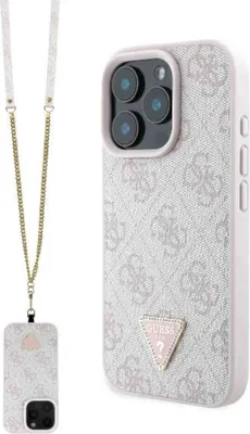 Zdjęcie produktu dla GUESS Apple iPhone 16 Pro Metal Logo Strass Crossbody Hülle Pink