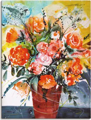 Produktbild von ARTland Leinwandbild Rosen in brauner Vase Größe: 90x120 cm