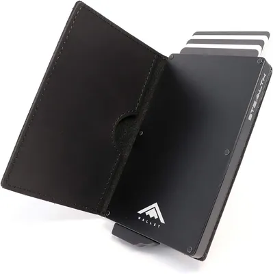 Produktbild von Wallet RFID Kartenportmonai Herren - Minimalistische Pop-Up-Portemonnaies mit Geschenkbox - Leichte Metall-Kreditkartenhalter für Männer (Schwarzes )