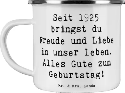 Produktbild von Mr. & Mrs. Panda Haferl Spruch 1925 Geburtstag Freude - Weiß - Geschenk, Emaille Tasse, Teebecher, Alles Gute, Alter, Pott, Teetasse, unvergessliche Momente, Becher