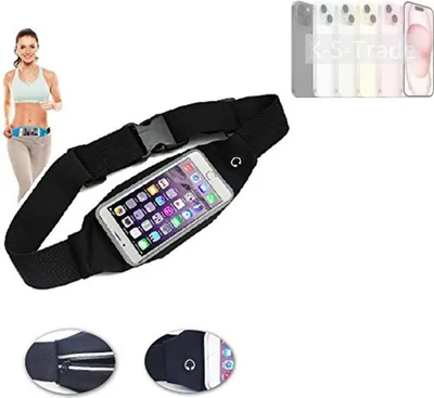 Produktbild von K-S-Trade Jogging-Armband kompatibel mit Apple iPhone 15 Gürteltasche Umhängetasche Bauchtasche schwarz Sport Running Jogging Fitness Laufen