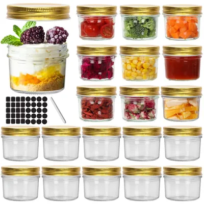 Productafbeelding van 20 glazen containers van 100 ml met gouden deksels