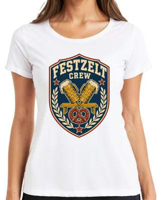 Zdjęcie produktu dla Zespół Festzelt, piwo, , festiwal ludowy, impreza, spodnie skórzane, sukienka ludowa, damska koszulka, biała, rozmiar XXL
