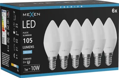 Obrázek produktu pro Mexen Nova 6x LED žárovka E14, C37, 1W, Studená - 6500K, 105 lm - L102-E14-0165-01x06