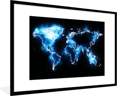 Produktbild von MuchoWow® MuchoWow® Gerahmtes Poster Weltkarte - Blau - Schwarz 90x60 cm - Poster mit zchwarzem Bilderrahmen - Wanddekoration - Fotos