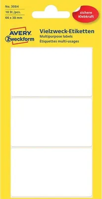 Imagen del producto de Avery Zweckform - Etiquetas Zweckform 3084, 66x38 mm, blancas, 18 etiquetas | Paquete de 10 unidades