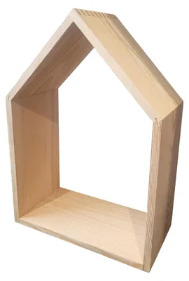 Hausförmige Wandplatte aus Kiefernholz, groß, 25x35x12,8 cm