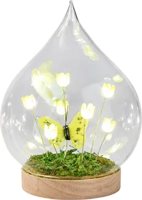 Produktbild von formano LED Deko Tropfen Blumen Schmetterling mit Holzsockel und Timer 14 cm