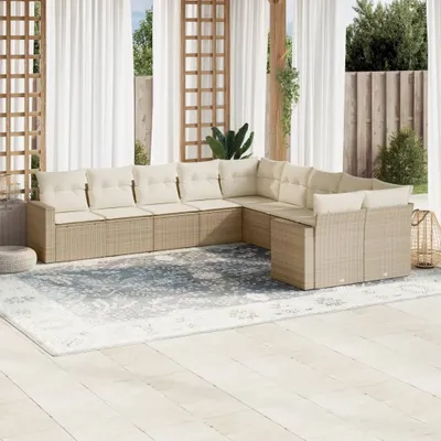 Produktbild von 10-tlg. Garten-Sofagarnitur mit Kissen Beige Poly Rattan 3251845