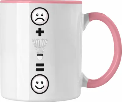 Produktbild von Trendation - Badminton Tasse Geschenk für Badminton-Spieler Trainer Lustige Geschenkidee :( + Badminton = :) Geburtstag (Rosa)