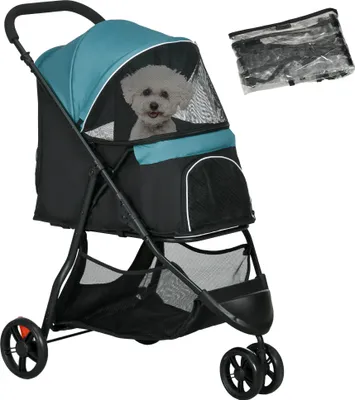 Image de PawHut : poussette pour chien et chat avec housse de pluie, pour petits chiens et chiens miniatures, vert