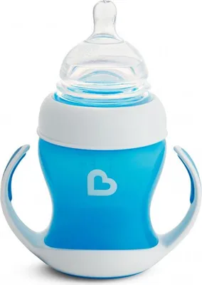 Imagen del producto de Biberón Munchkin MUNCHKIN mokomoji tetina, con asas y boquilla suave, transición gradual, color azul, para mayores de 4 meses, 118 ml, 012549WWW