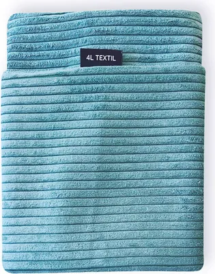 Produktbild von 4L Textil MOLLY Hundekissen flauschig Cord Hundebett Grosse Hunde mit Bezug und Reißverschluss kuscheliges Hundekissen waschbar (Ersatzbezug, 100x80 cm, Türkis (Stripes)