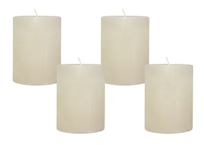 Produktbild von 4 Rustic Stumpenkerzen Premium Kerze Creme Weiss 6x8cm - 28 Std Brenndauer