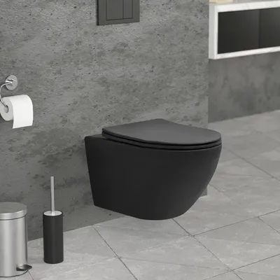 Produktbild von Závěsný klozet bez okrajů LuxeBath, dlouhý 52 cm, černý mat, klozet s odnímatelným sedátkem z Duroplastu s mechanismem Soft-Close Soft-Close, vyrobený ze sanitární keramiky