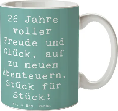 Produktbild von Mr. & Mrs. Panda Kaffeebecher Spruch 26. Geburtstag Abenteuer - Meeresbrise - Geschenk, Happy Birthday, feiern, Tasse, besondere Momente, Teetasse, Kaffeetasse, Anlässe